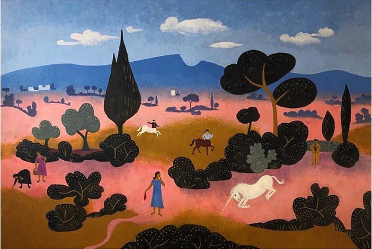 Jean-Hugo-Paysage aux centaures ou Chasse à la licorne -Huile sur toile 1980