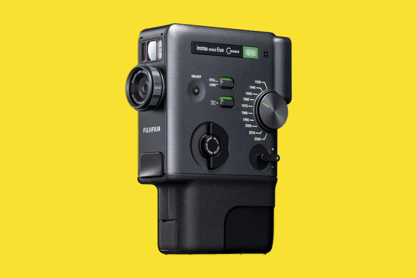 Fujifilm Instax Mini Evo Cinema au design inspiré des caméras Super 8, appareil photo instantané hybride capable de filmer des vidéos